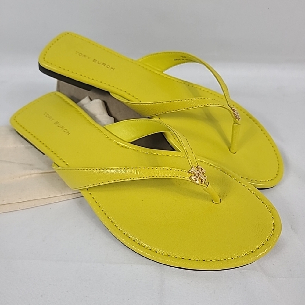 Tory Burch *Classic Flip Flop* Yellow Leather Logo Thong Sandals